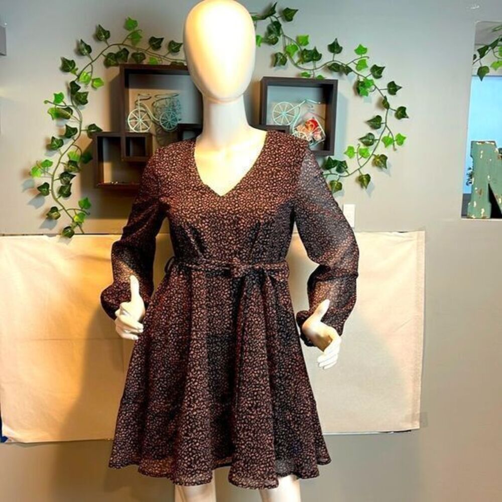 Cupshe Hippie Black Floral Print Chiffon Lanterned Sleeve Dress Size S RefCPS007